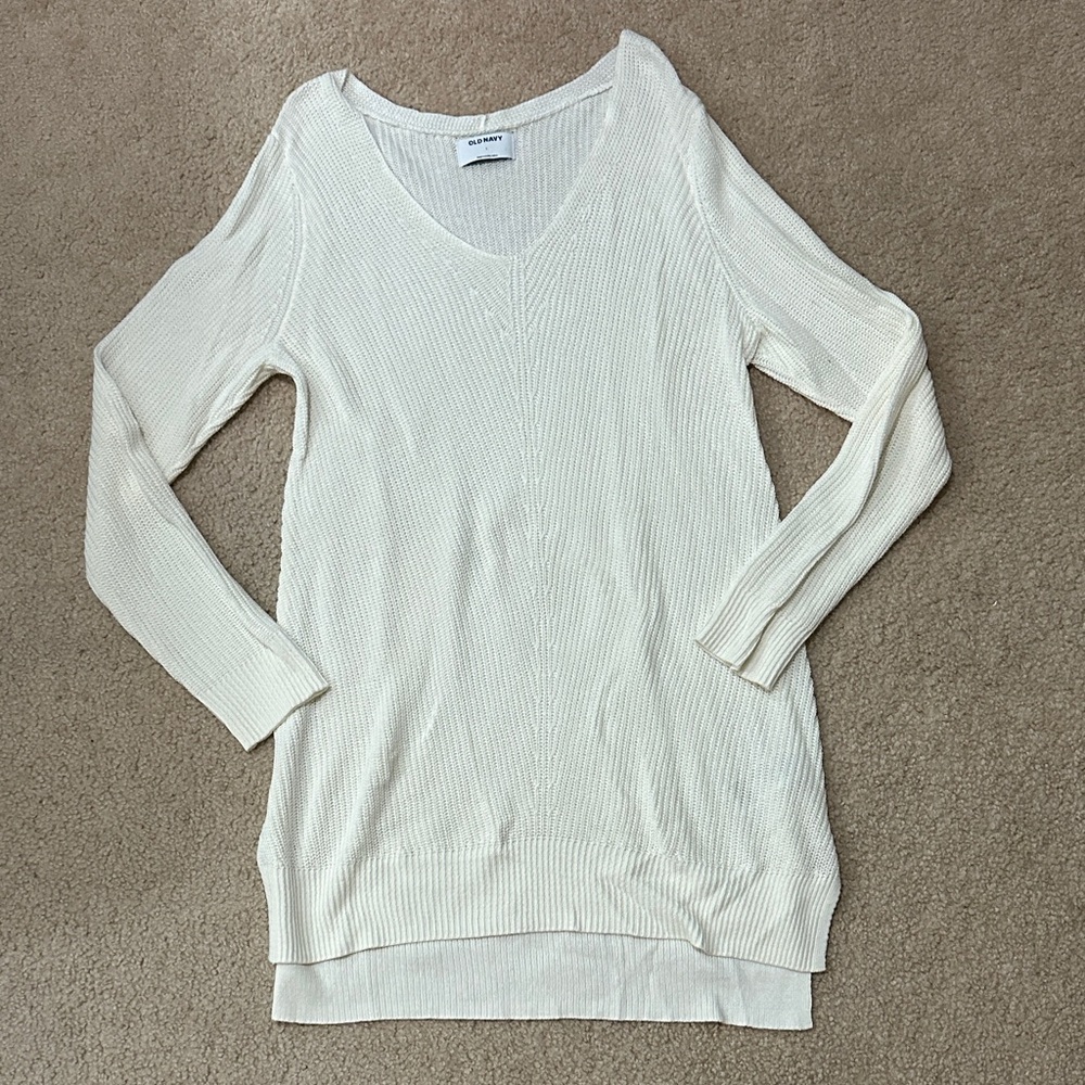 Old Navy Cream Textured Knit Tunic Sweater